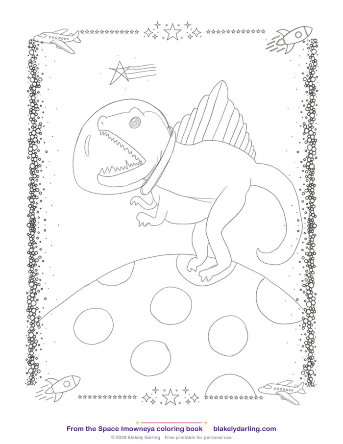 Preview of the Space Dino printable coloring page