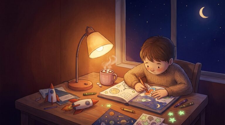 A Cozy Space Coloring Book for Calm, Screen-Free Family Evenings
